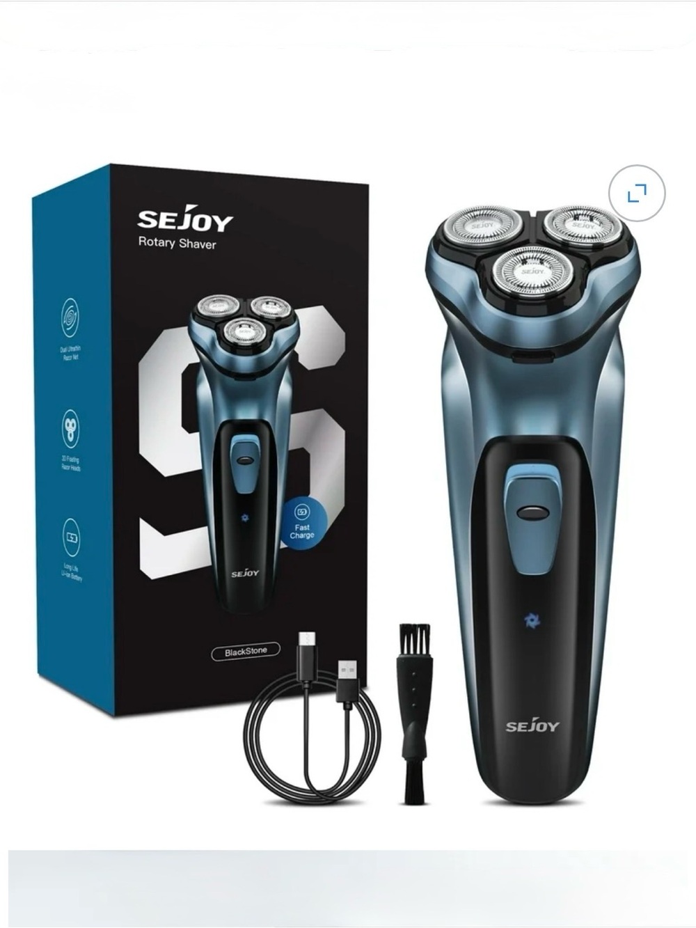 SEJOY BlackStone Men's 3-Head Rotary Facial Shaver, Washable, USB Fast Charge